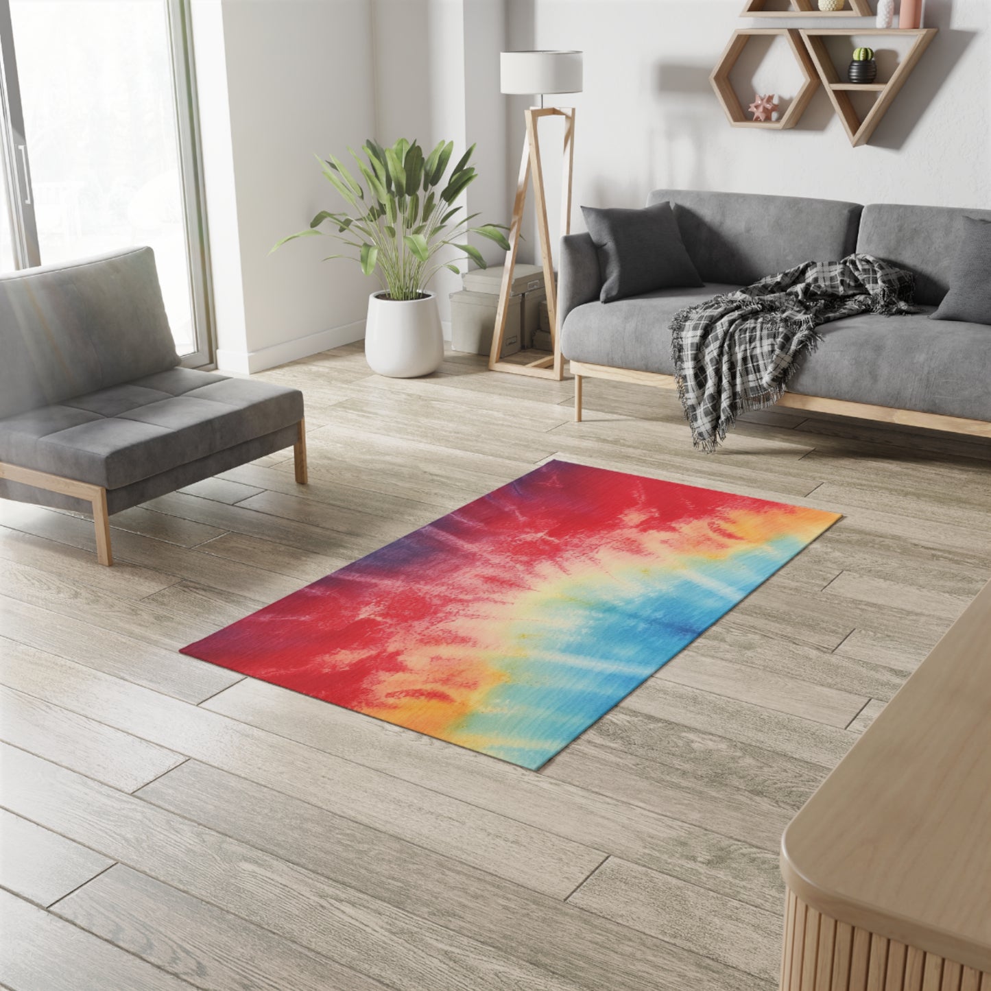 Rainbow Tie-Dye Denim: Vibrant Multi-Color, Fabric Design Spectacle - Dobby Rug