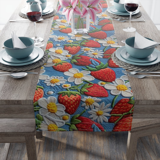 Orchard Berries: Juicy Sweetness from Nature's Garden - Fresh Strawberry Elegance - Table Runner (Cotton, Poly)