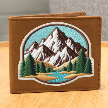 Mountain, Chenille Patch Graphic, Leather Wallet