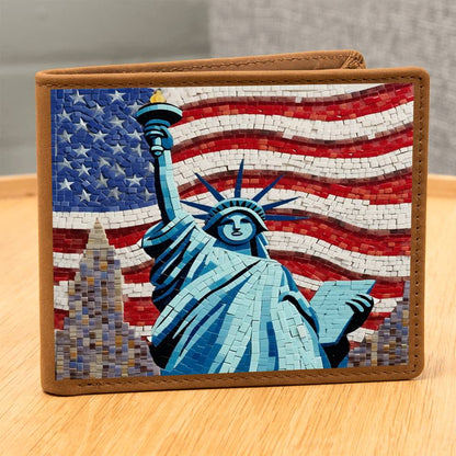 Mosaic Statue Of Liberty USA America Patriotic, Graphic Leather Wallet