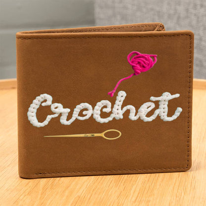 Regalo amante del crochet, billetera de cuero gráfica