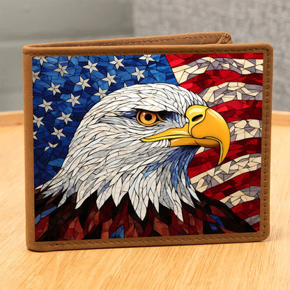 American Bald Eagle Bird, Stained Glass USA Design, Graphic Leather Wallet