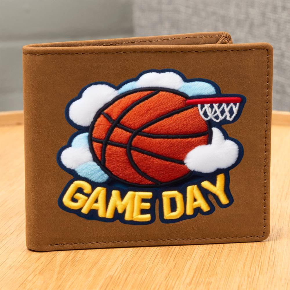 Basketball Game Day, Chenille Patch Graphic, Leather Wallet