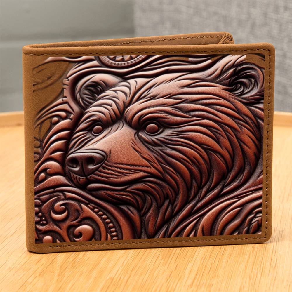 Brown Bear, Wild Nature Animal, Tooled Leather Graphic, Leather Wallet