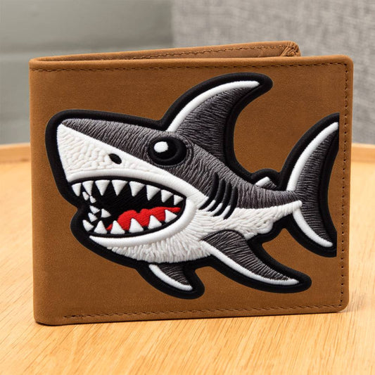 Shark Chenille Patch Graphic, Leather Wallet