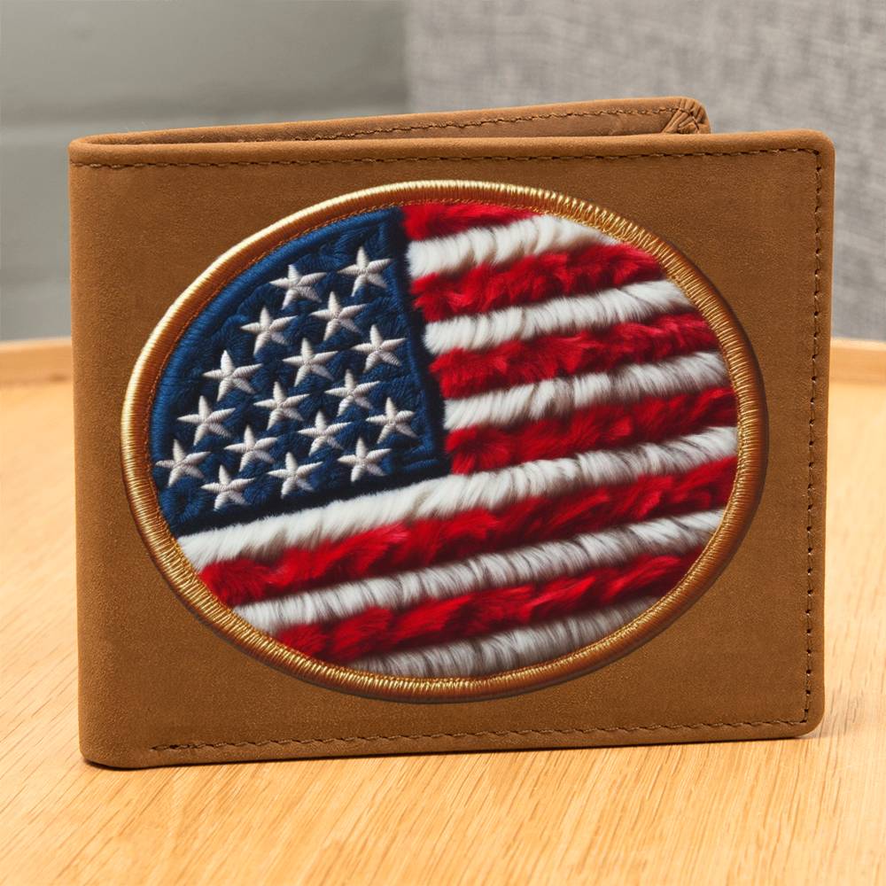 American Flag USA Chenille Patch Graphic, Leather Wallet