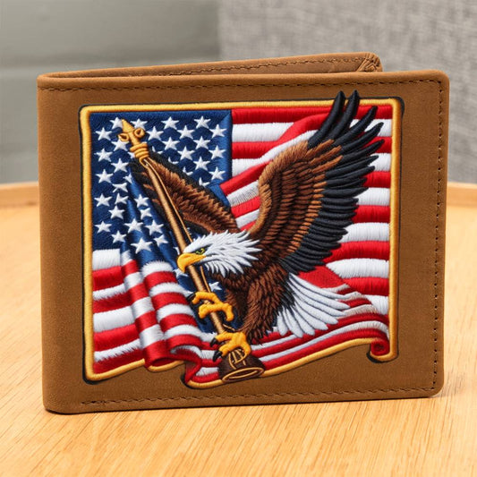 Patriotic Symbol, American Bald Eagle, USA Chenille Patch Graphic, Leather Wallet