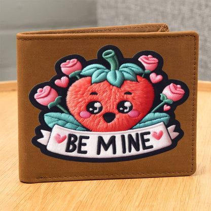 Japanese Strawberry Kawaii, Be Mine, Chenille Patch Graphic, Leather Wallet