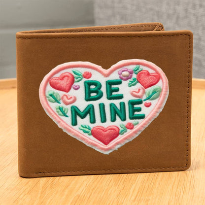 Be Mine, Valentine Chenille Patch Graphic, Leather Wallet