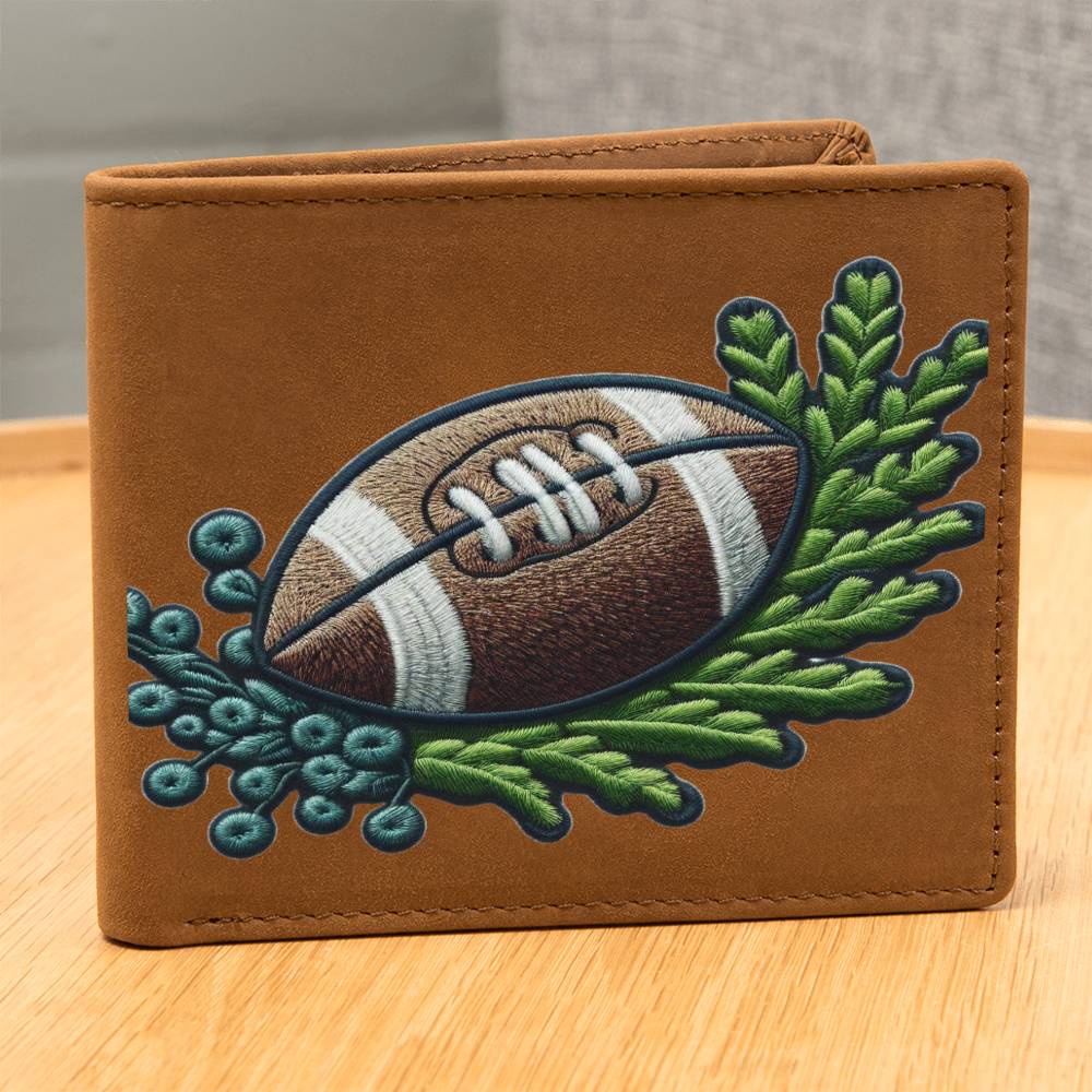 Football Chenille Patch Graphic, Leather Wallet