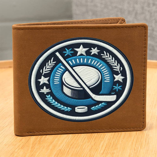 Ice Hockey Puck, Sport Game, Chenille Patch Graphic, Leather Wallet
