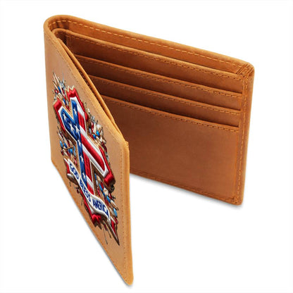 God Bless America, Christian Faith Cross, USA Patriotic, Chenille Patch Graphic, Leather Wallet