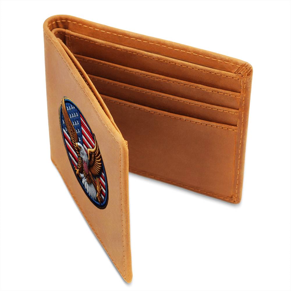 Bald Eagle USA Flag, American Chenille Patch Graphic, Leather Wallet