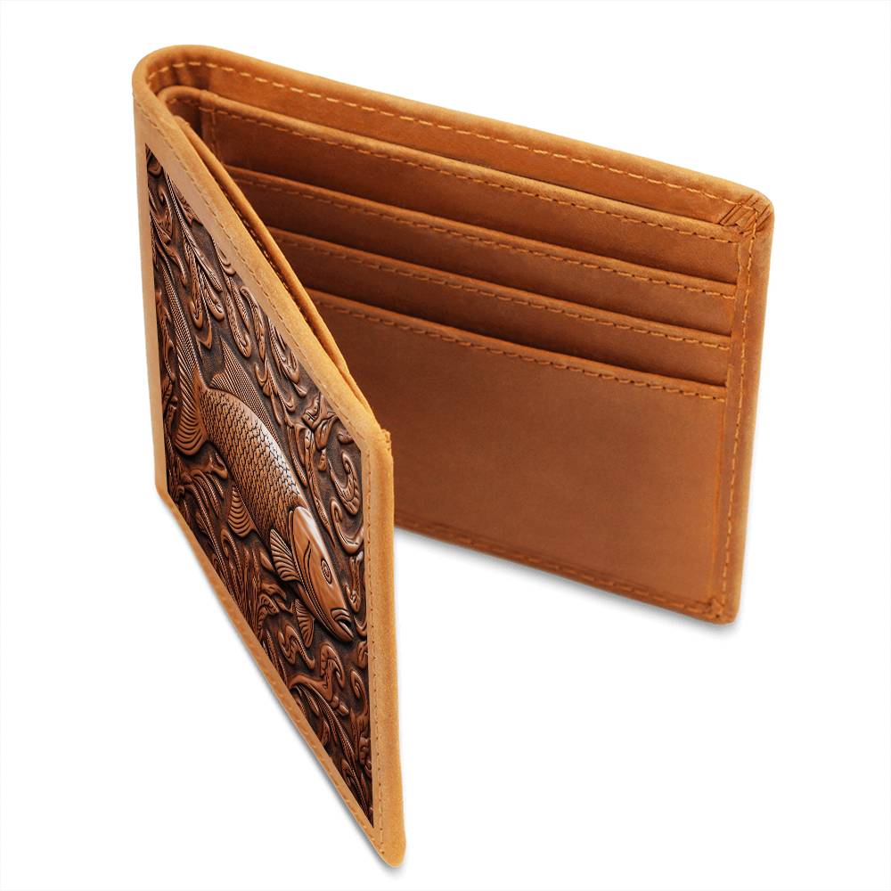 Fish Leather Tooled Emboss Graphic, Leather Wallet