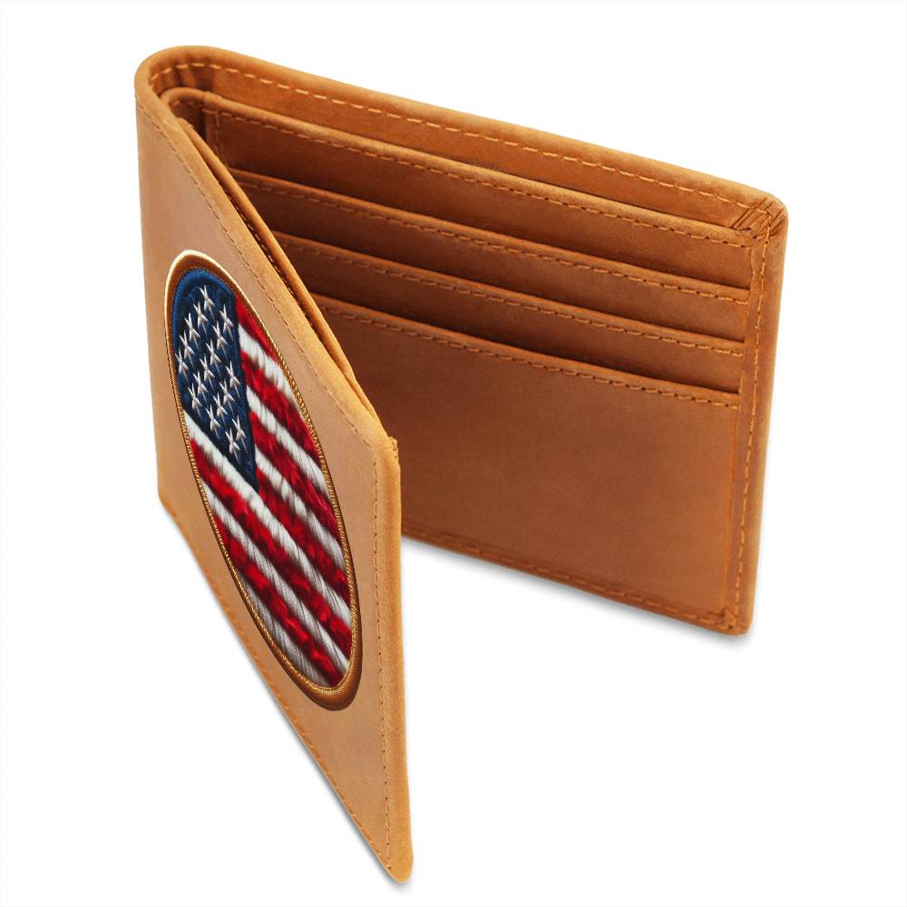 American Flag USA Chenille Patch Graphic, Leather Wallet