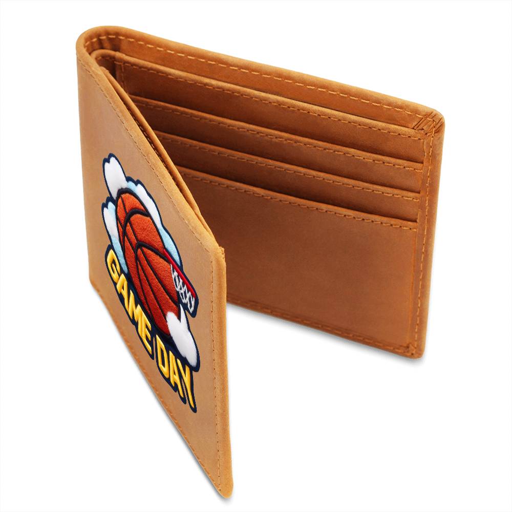 Basketball Game Day, Chenille Patch Graphic, Leather Wallet