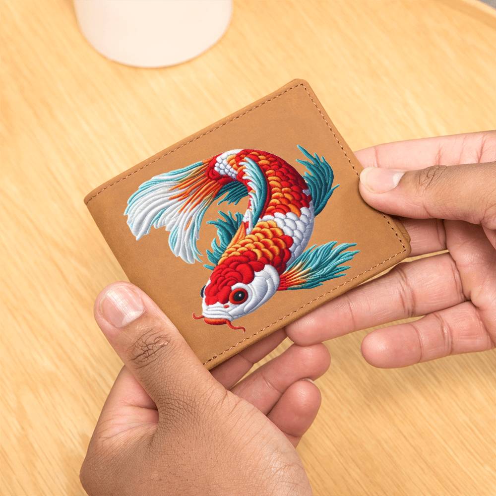 Koi Fish, Chenille Patch Graphic, Leather Wallet