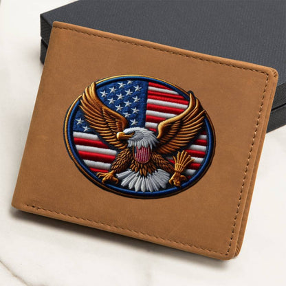 Bald Eagle USA Flag, American Chenille Patch Graphic, Leather Wallet