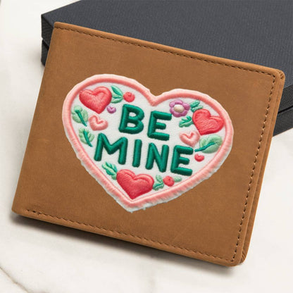 Be Mine, Valentine Chenille Patch Graphic, Leather Wallet