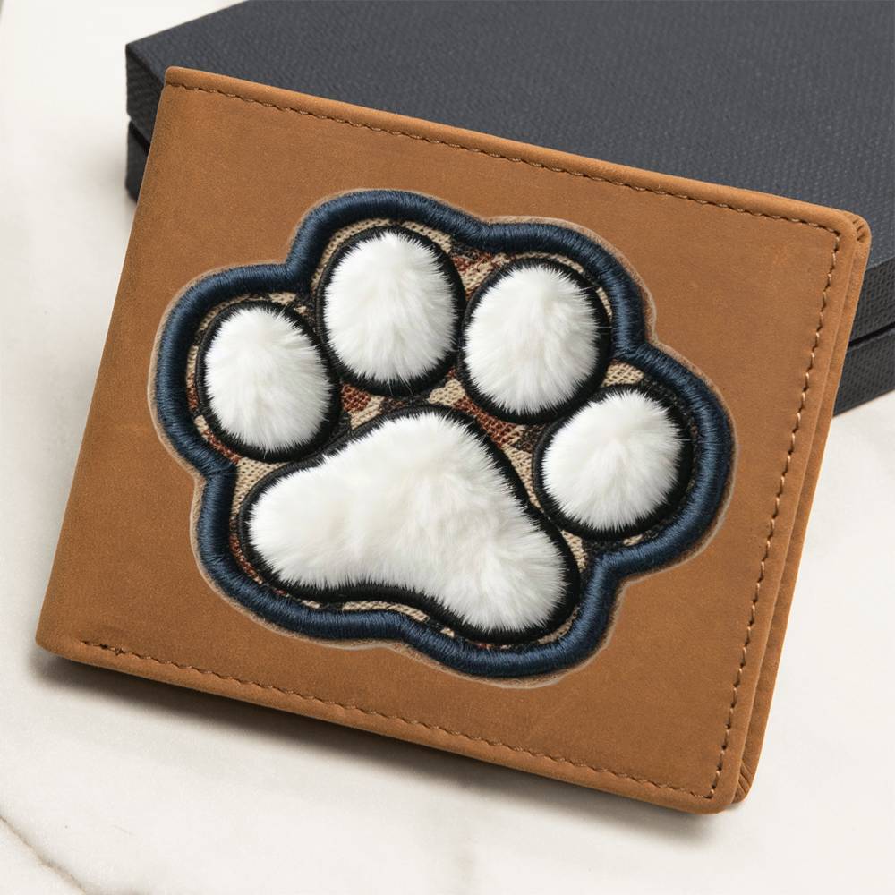 Paw Print, Chenille Patch Graphic, Leather Wallet