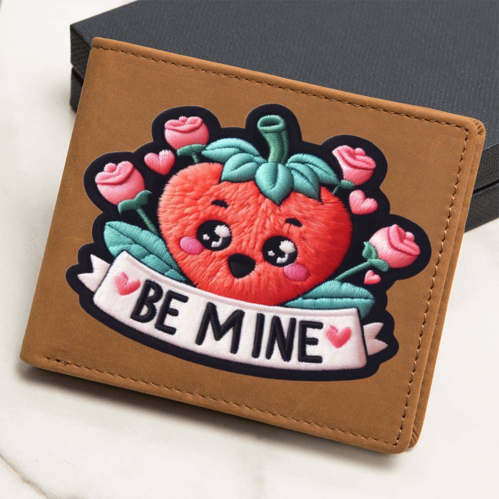 Japanese Strawberry Kawaii, Be Mine, Chenille Patch Graphic, Leather Wallet