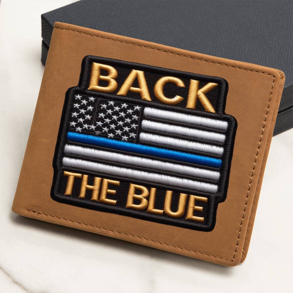 Back The Blue Flag Chenille Patch Graphic, Leather Wallet