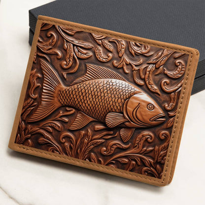 Fish Leather Tooled Emboss Graphic, Leather Wallet