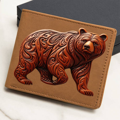 Grizzly Bear, Brown Tooled Leather Graphic, Leather Wallet