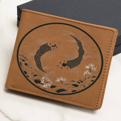 Koi Fish Stamp Japanese Graphic, Leather Wallet