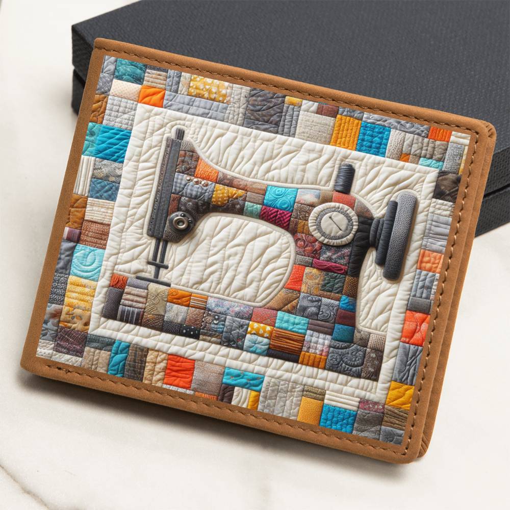 Sewing Machine Quilt Art - Graphic Leather Wallet