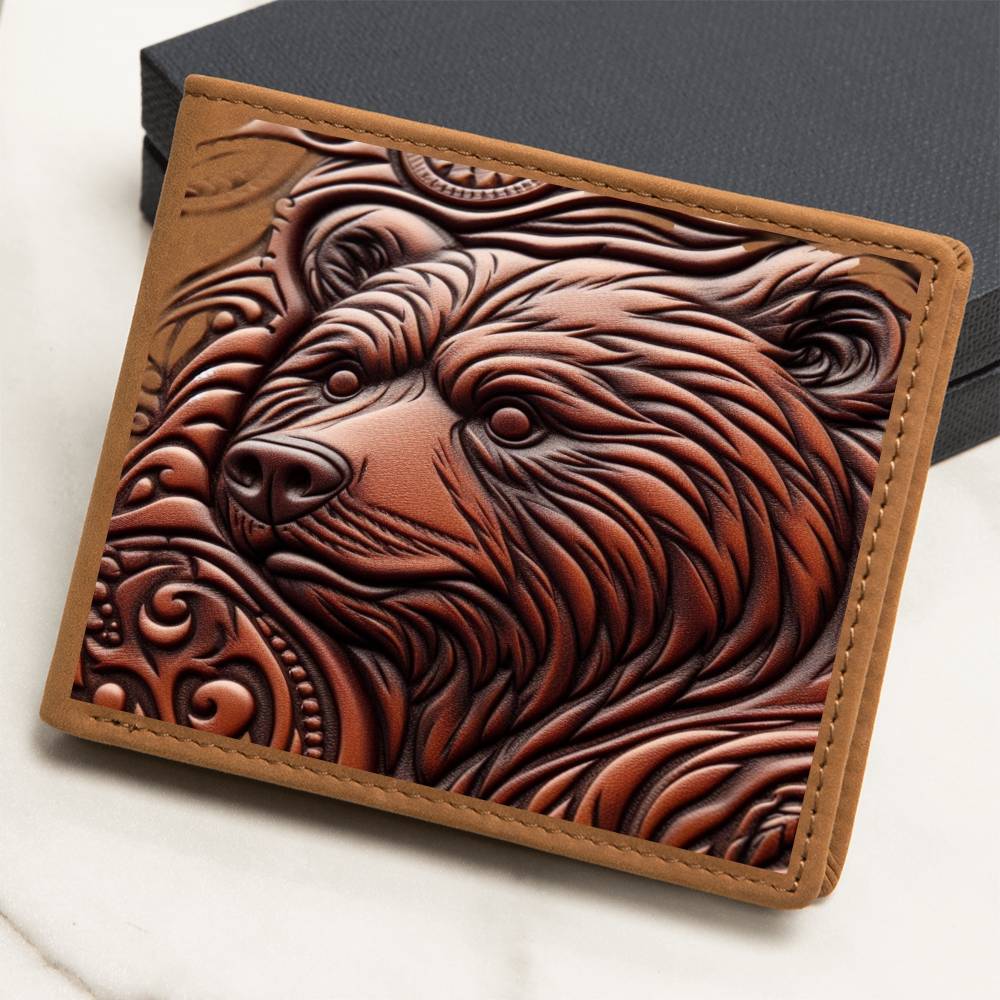 Brown Bear, Wild Nature Animal, Tooled Leather Graphic, Leather Wallet