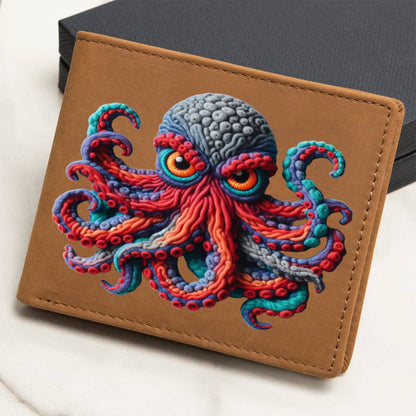 Kraken Octopus、シェニールパッチグラフィック、レザーウォレット