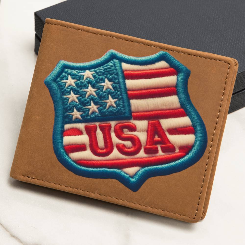 USA Chenille Patch America Graphic, Leather Wallet