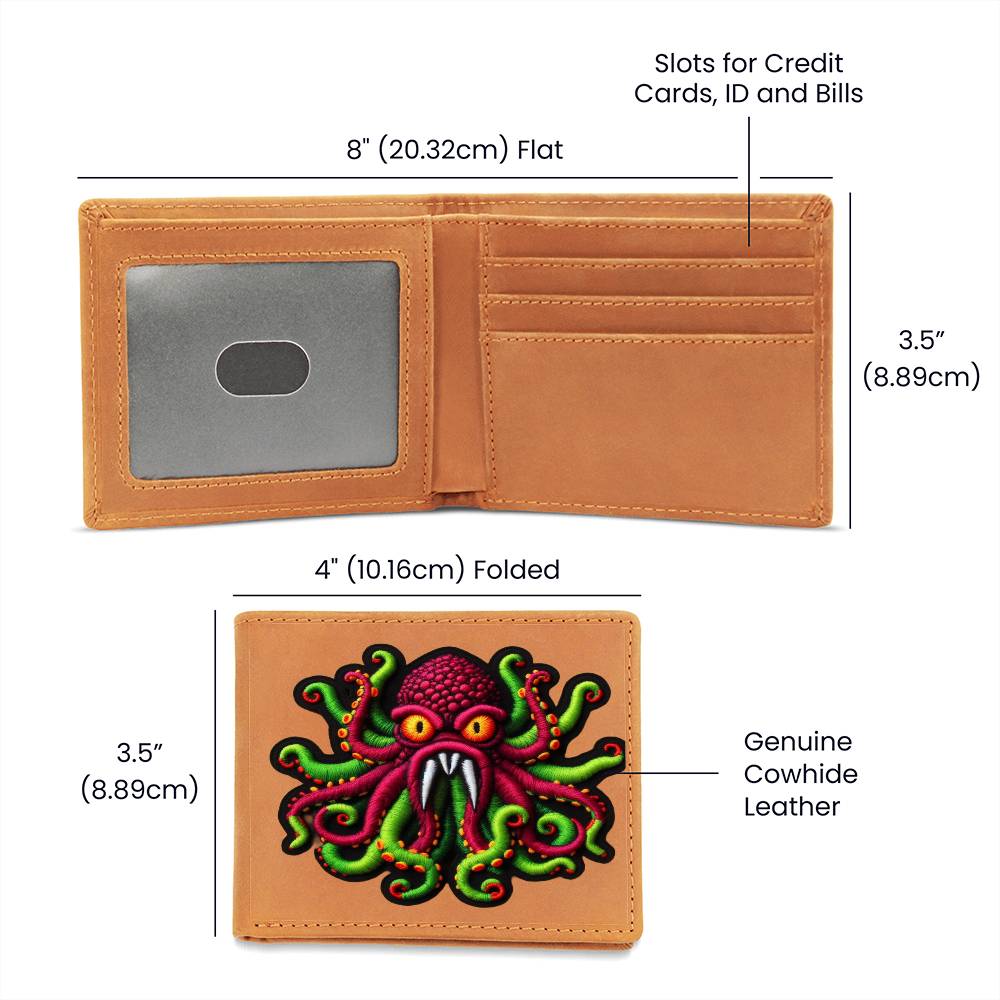 Alien Octopus Kraken, Chenille Patch Graphic, Leather Wallet