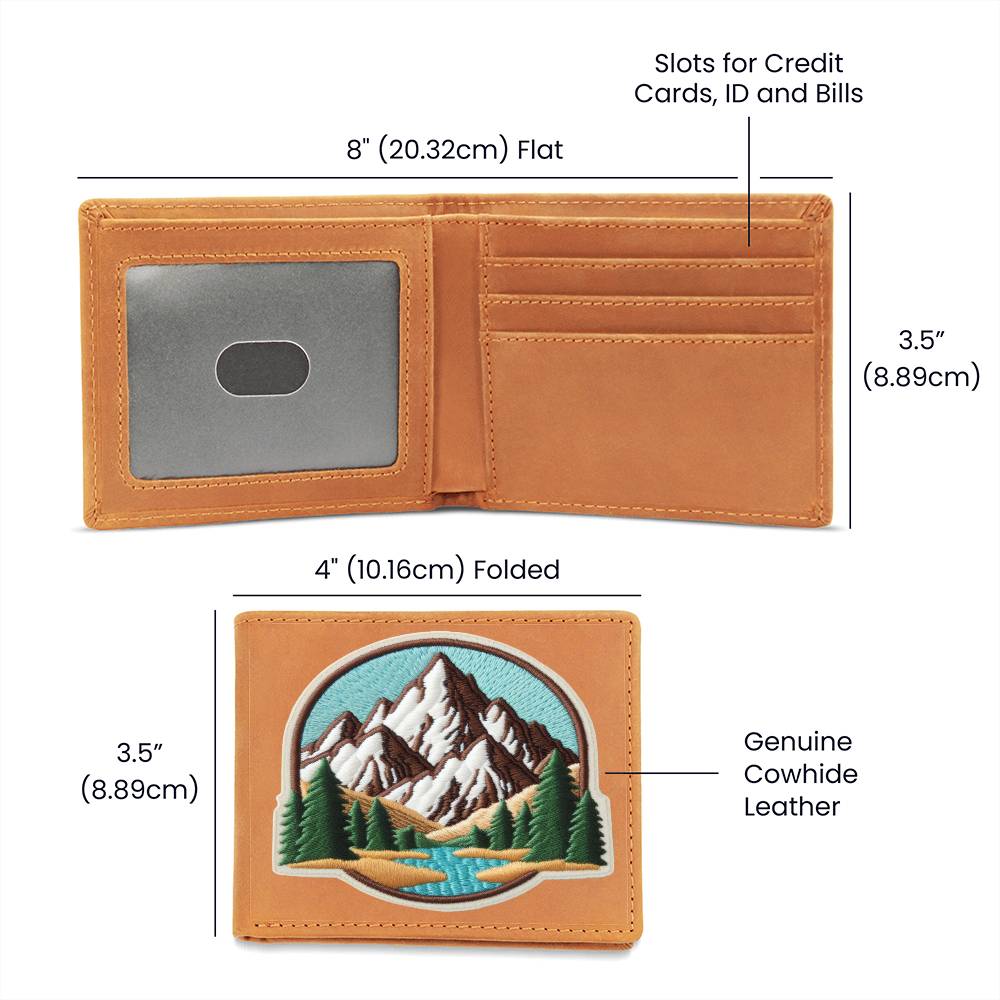 Mountain, Chenille Patch Graphic, Leather Wallet