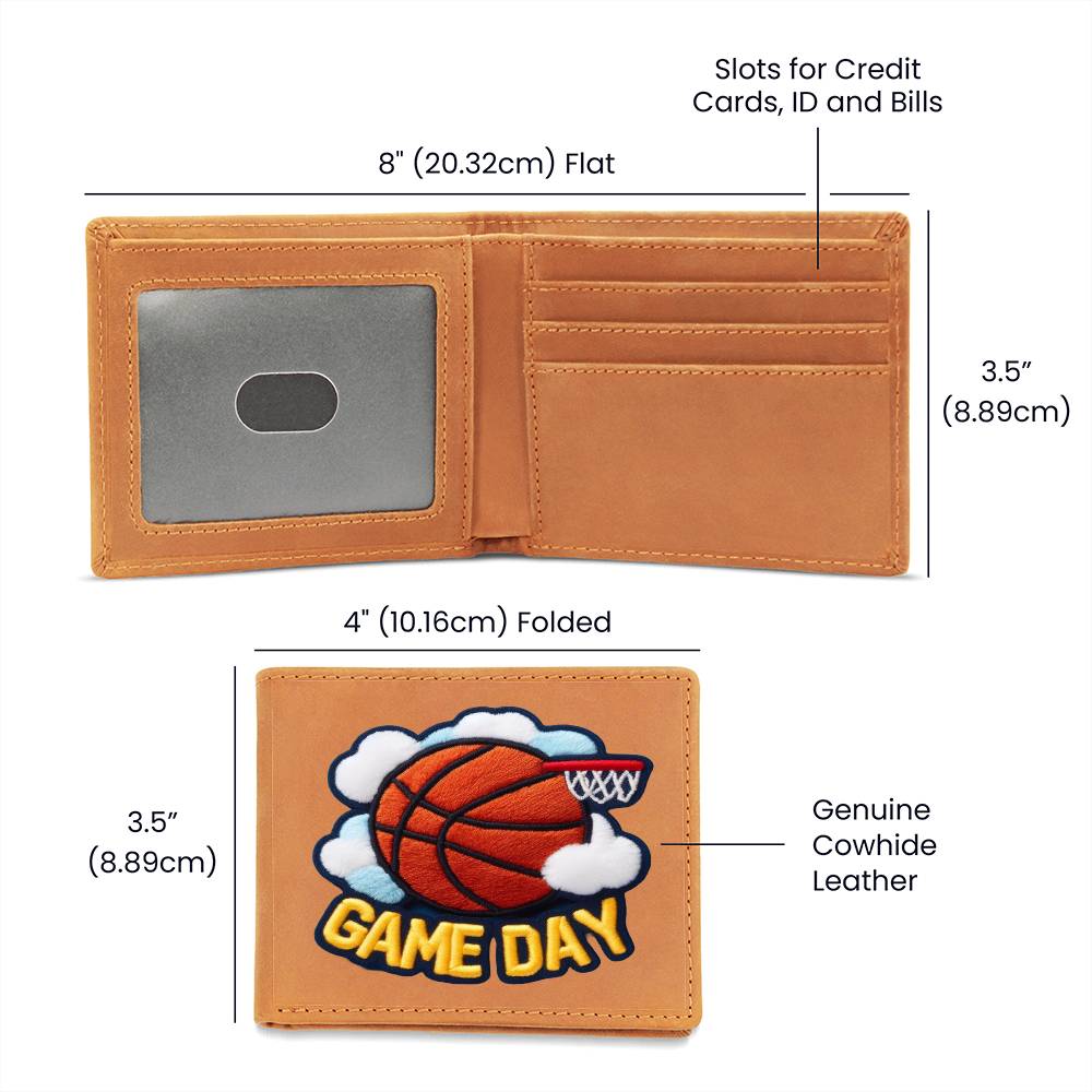 Basketball Game Day, Chenille Patch Graphic, Leather Wallet