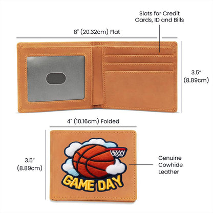 Basketball Game Day, Chenille Patch Graphic, Leather Wallet