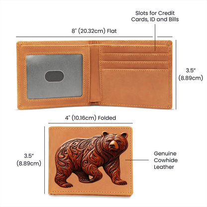 Grizzly Bear, Brown Tooled Leather Graphic, Leather Wallet