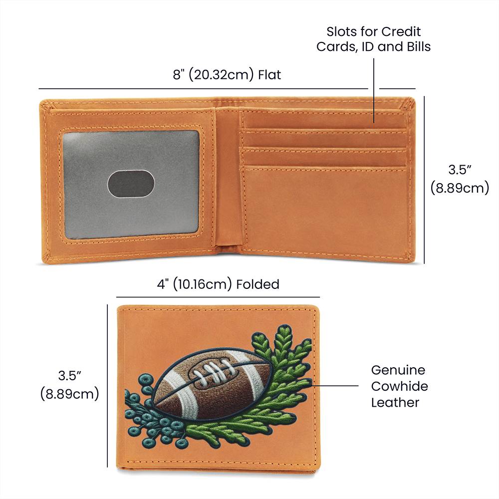 Football Chenille Patch Graphic, Leather Wallet