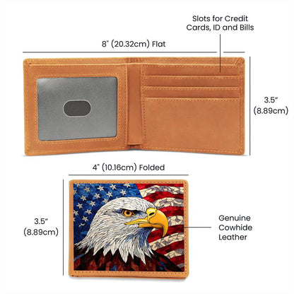 American Bald Eagle Bird, Stained Glass USA Design, Graphic Leather Wallet