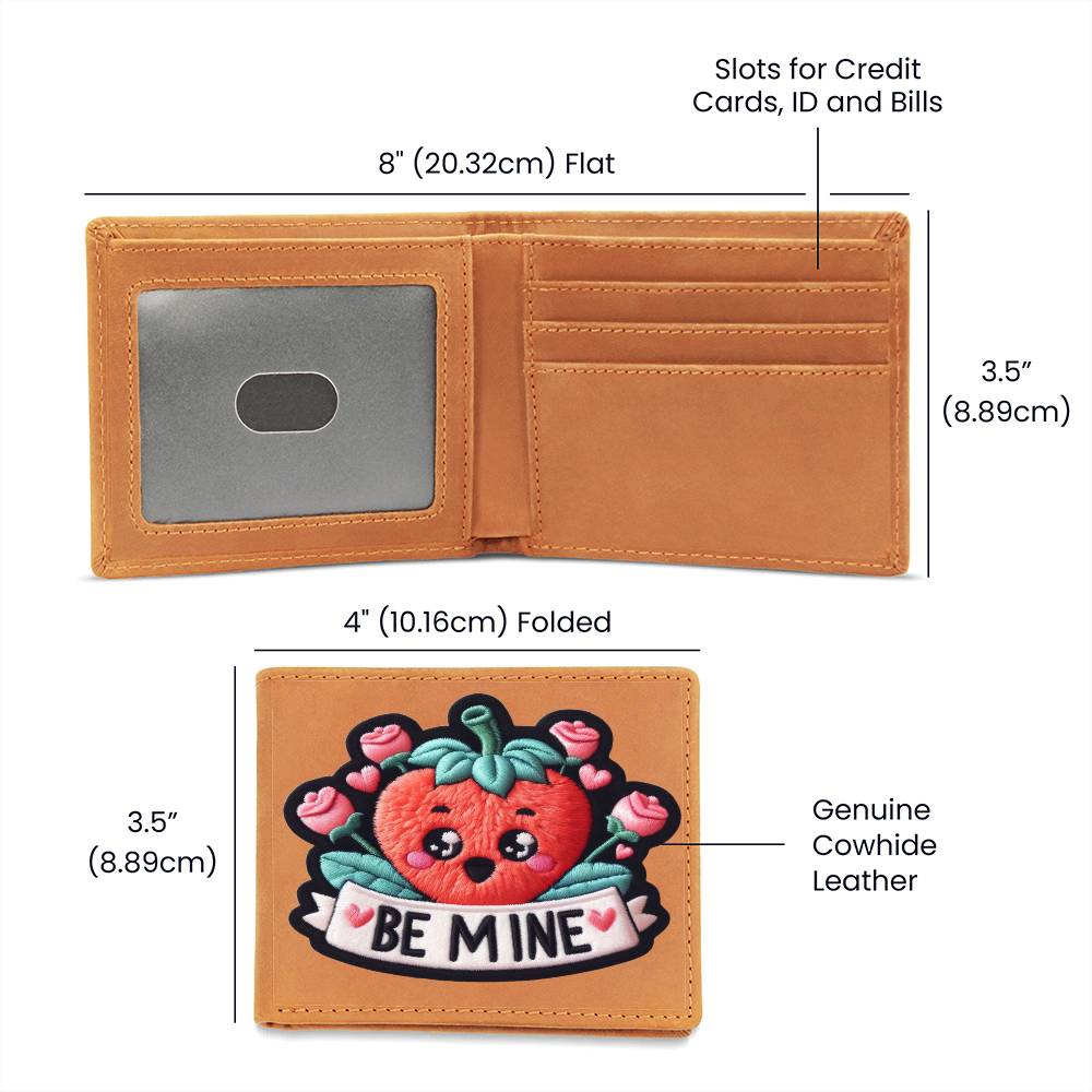 Japanese Strawberry Kawaii, Be Mine, Chenille Patch Graphic, Leather Wallet