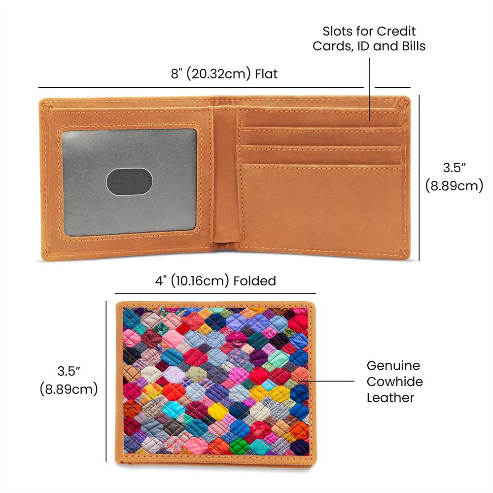 Patchwork Quilt Stitch Graphic, Leather Wallet