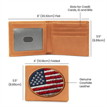 American Flag USA Chenille Patch Graphic, Leather Wallet