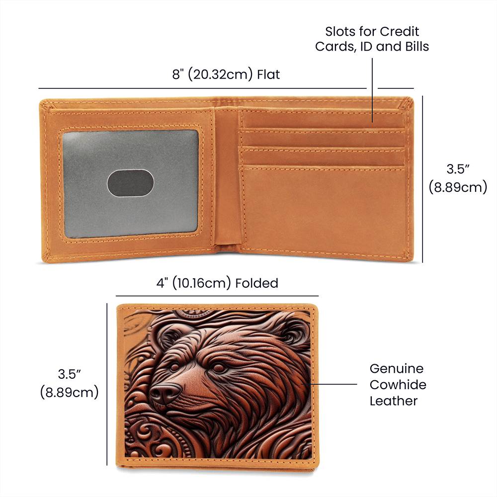 Brown Bear, Wild Nature Animal, Tooled Leather Graphic, Leather Wallet
