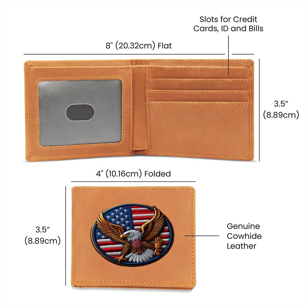 Bald Eagle USA Flag, American Chenille Patch Graphic, Leather Wallet