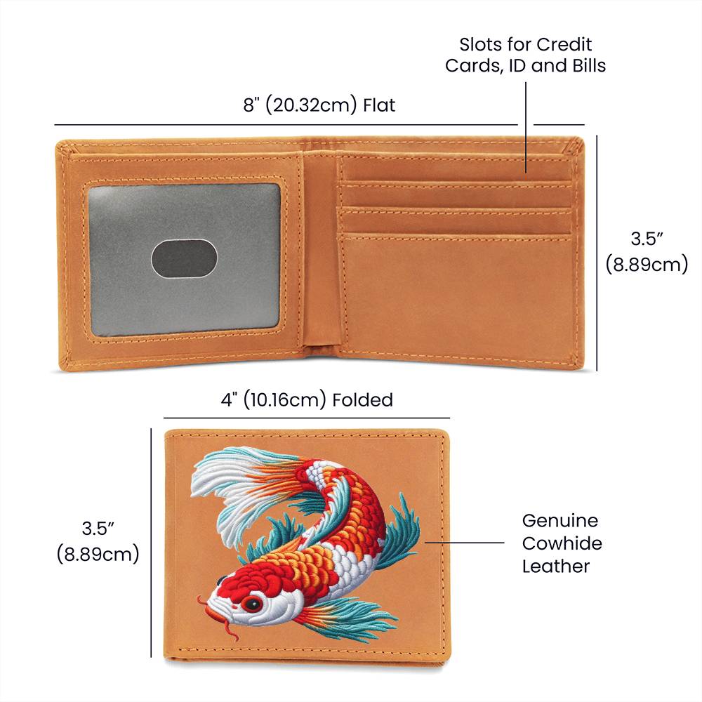 Koi Fish, Chenille Patch Graphic, Leather Wallet