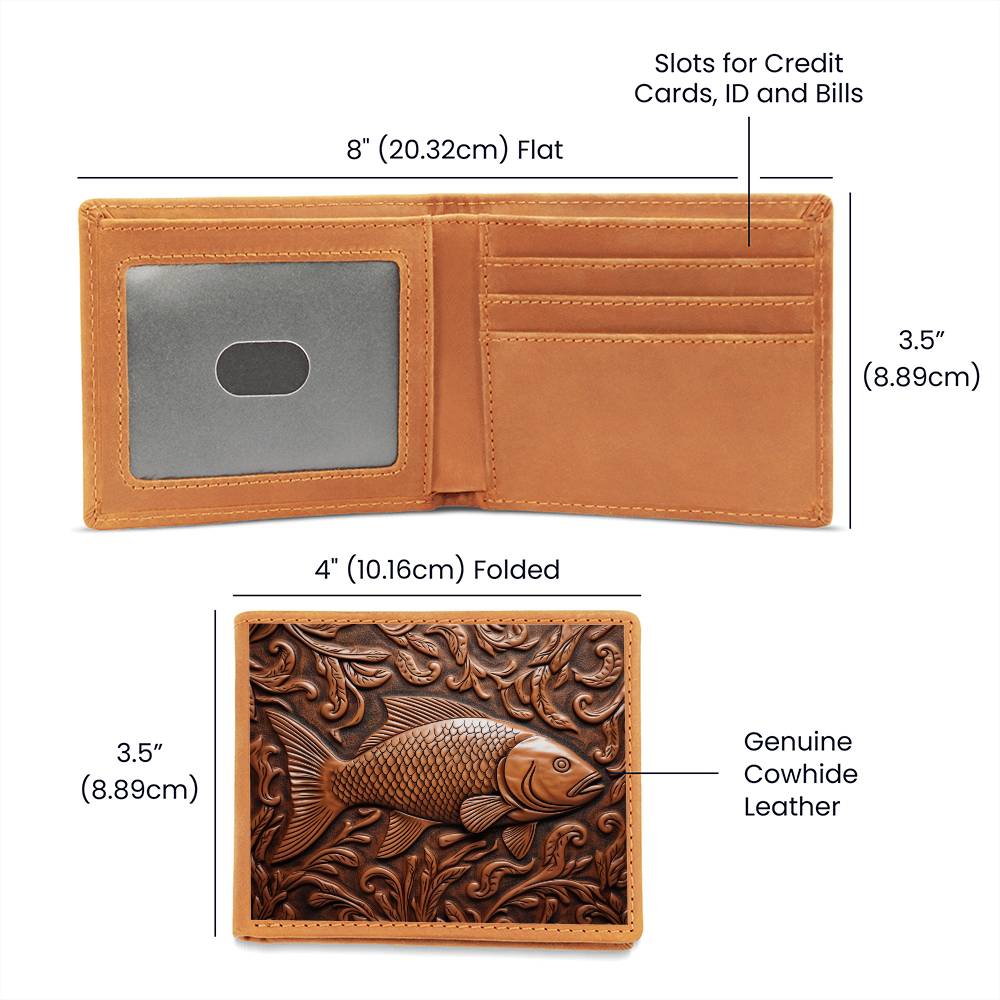 Fish Leather Tooled Emboss Graphic, Leather Wallet