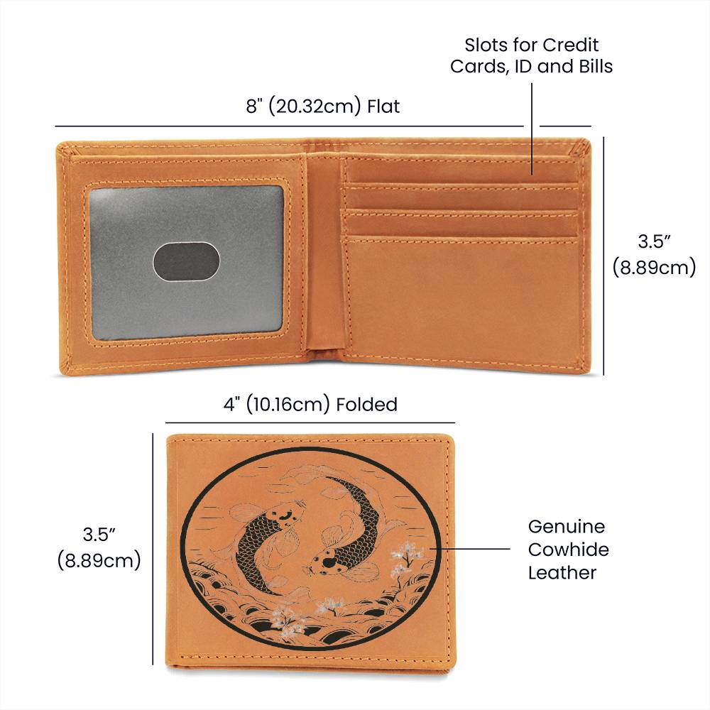 Koi Fish Stamp Japanese Graphic, Leather Wallet