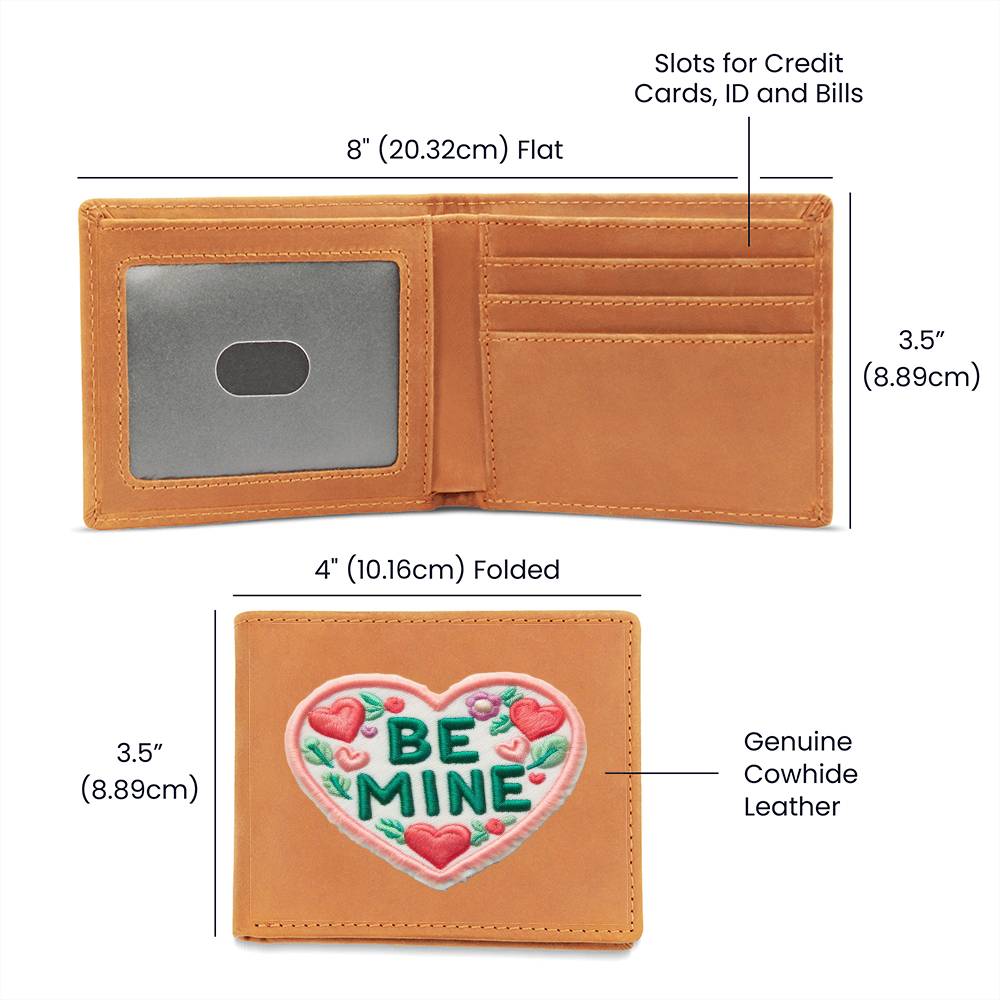 Be Mine, Valentine Chenille Patch Graphic, Leather Wallet