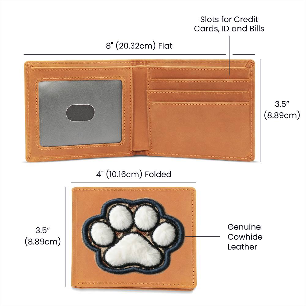 Paw Print, Chenille Patch Graphic, Leather Wallet